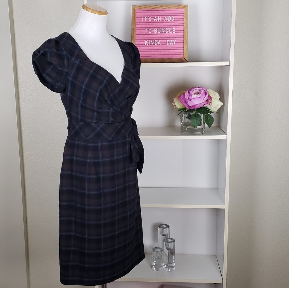 Allen B Vintage Brown and Blue Plaid Dress SZ4 - Picture 1 of 7
